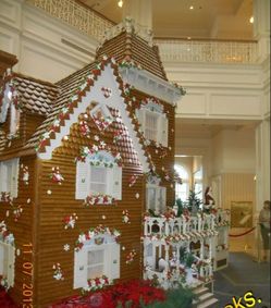 Gingerbread Heaven at the Grand Floridian. You could float on the smell of chocolate. This is at the Grand Floridian and is all edible. Chocolate, sugar, gingerbread and frosting! One of the Disney 